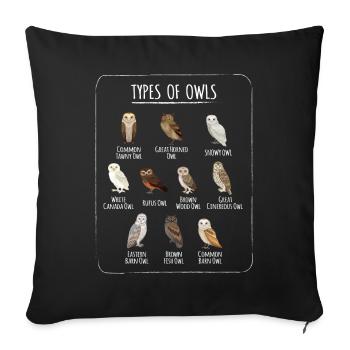 Types Of Owls Owl Birds Owls Birds - Sofa pillowcase 17,3'' x 17,3'' (45 x 45 cm) - black - Front
