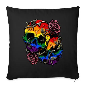 Gay Pride Rainbow Flag Skull Roses - Housse de coussin décorative 45 x 45 cm - noir - Devant
