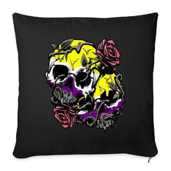 Non Binaire Fierté Drapeau Crâne Roses Subtil LGBT - Housse de coussin décorative 45 x 45 cm - noir - Devant