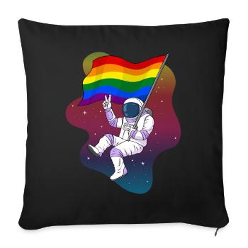 Gay Pride Rainbow Flag astronaute de l’espace - Housse de coussin décorative 45 x 45 cm - noir - Devant