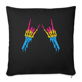 Pansexual Pride Pan Flag Devil Horn Skeleton - Sofa pillowcase 17,3'' x 17,3'' (45 x 45 cm) - black - Front