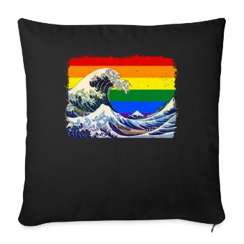 Gay Pride Rainbow Flag Big Wave au large de Kanagaw - Housse de coussin décorative 45 x 45 cm - noir - Devant