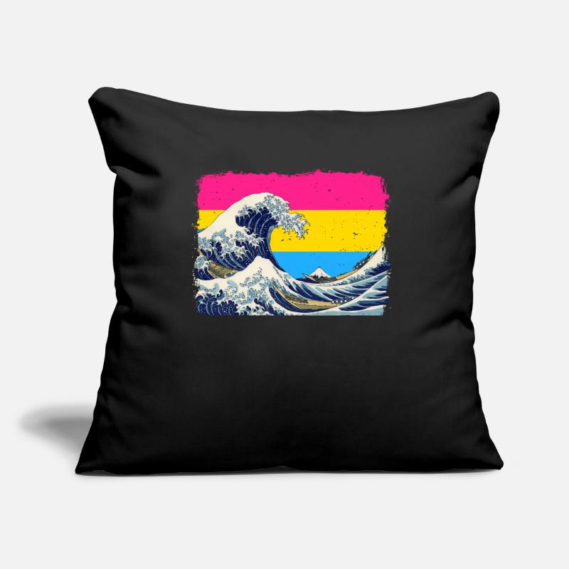 Pansexual Pride Pan Flag Great Wave devant Cana Housse de coussin décorative 45 x 45 cm