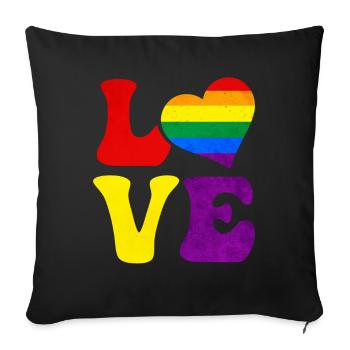 Gay Pride Drapeau arc-en-ciel LOVE Heart LGB - Housse de coussin décorative 45 x 45 cm - noir - Devant