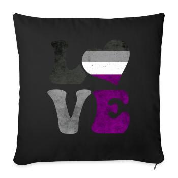 Asexual Pride Ace Flag LOVE Heart LGBTQ - Sofa pillowcase 17,3'' x 17,3'' (45 x 45 cm) - black - Front