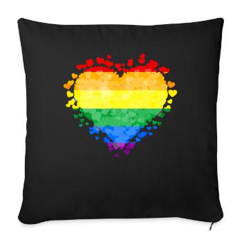 Gay Pride Rainbow Flag Heart Sublte - Housse de coussin décorative 45 x 45 cm - noir - Devant