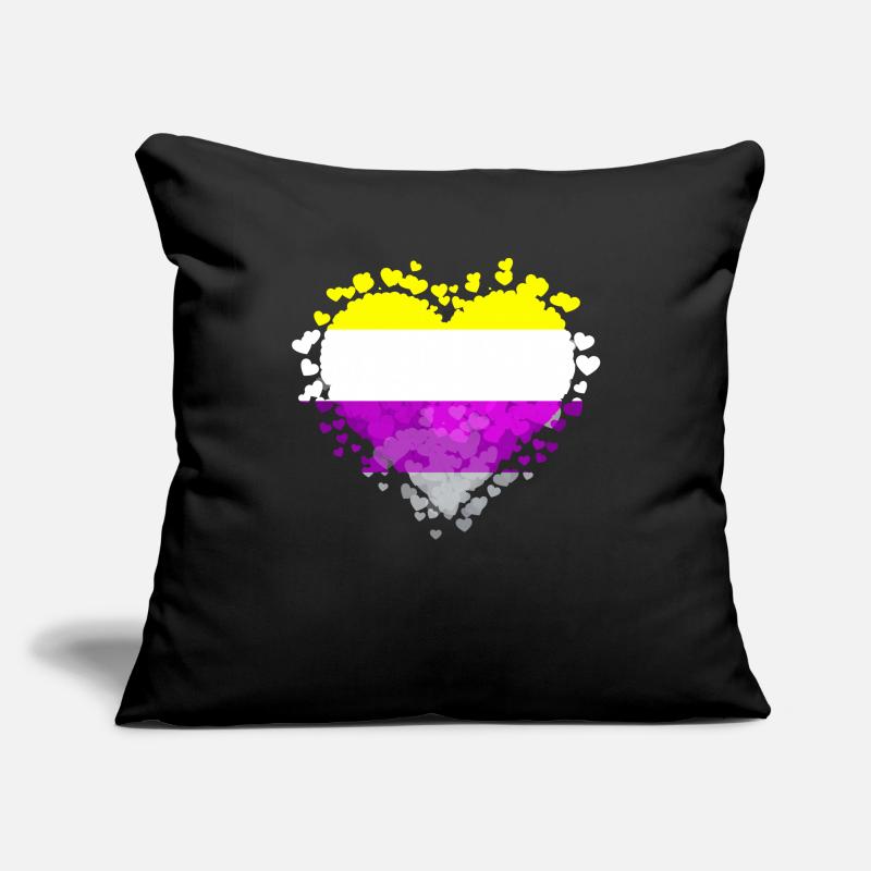 Non Binary Pride Flag Hearts Sublte LGBTQ Housse de coussin décorative 45 x 45 cm