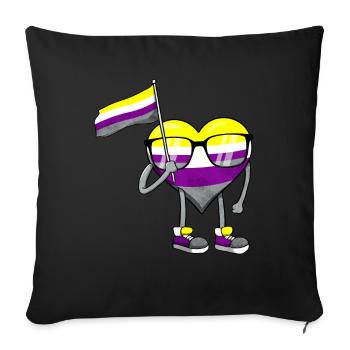 Non Binary Pride Flag Heart Sublte LGBTQ - Sofa pillowcase 17,3'' x 17,3'' (45 x 45 cm) - black - Front