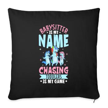 Avec licorne - Je suis baby-sitter - Housse de coussin décorative 45 x 45 cm - noir - Devant