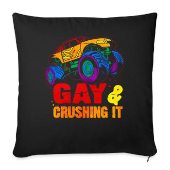 Gay Pride Rainbow Flag Monster Truck - Housse de coussin décorative 45 x 45 cm - noir - Devant