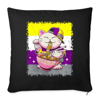Nicht binärer Stolz Flagge japanische Ramen Katze - Sofakissenbezug 45 x 45 cm - Schwarz - Vorne