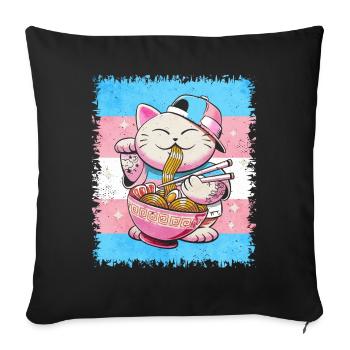 Transgender Pride Trans Flag Japanese Ramen Ka - Sofa pillowcase 17,3'' x 17,3'' (45 x 45 cm) - black - Front