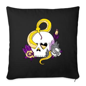 Nicht binäre Stolz Flagge Schädel Schlangen Rosen - Sofakissenbezug 45 x 45 cm - Schwarz - Vorne