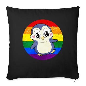 Gay Pride Rainbow Flag Pingouin Sublte - Housse de coussin décorative 45 x 45 cm - noir - Devant