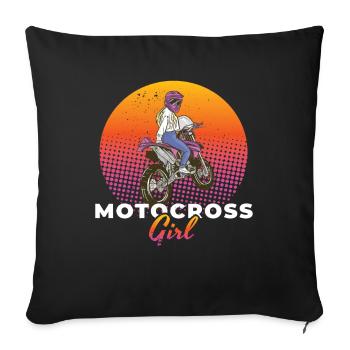 Motocross Fille Moto Motard Vélo - Housse de coussin décorative 45 x 45 cm - noir - Devant