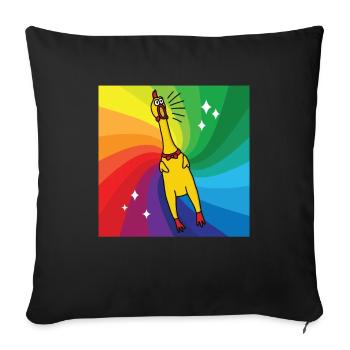 Rubber Chickens Regenbogen Gummihuhn - Sofakissenbezug 45 x 45 cm - Schwarz - Vorne