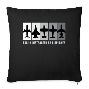 Easily Distracted By Airplanes Airplane - Sofa pillowcase 17,3'' x 17,3'' (45 x 45 cm) - black - Front