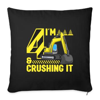Construction Party 4th Birthday 4 Years Old Digger - Sofa pillowcase 17,3'' x 17,3'' (45 x 45 cm) - black - Front