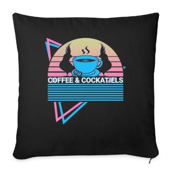 Café et cockatiels rétro - Housse de coussin décorative 45 x 45 cm - noir - Devant