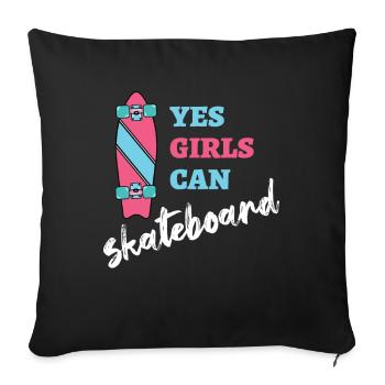 Oui les filles peuvent skateboard skater - Housse de coussin décorative 45 x 45 cm - noir - Devant