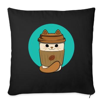 Kaffee-Katze - Sofakissenbezug 45 x 45 cm - Schwarz - Vorne