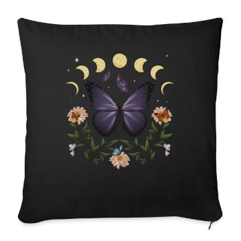 Cottagecore Monarch Butterfly Flowers Moon Phase - Sofa pillowcase 17,3'' x 17,3'' (45 x 45 cm) - black - Front