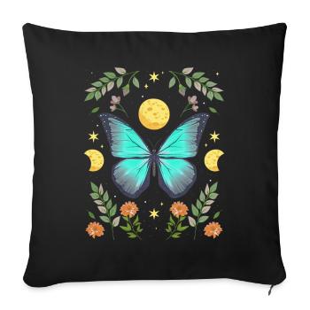 Cottagecore Monarch Butterfly Flowers Moon - Sofa pillowcase 17,3'' x 17,3'' (45 x 45 cm) - black - Front
