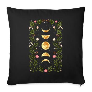 Cottagecore Witchy Vintage Moon Phases Flowers - Sofa pillowcase 17,3'' x 17,3'' (45 x 45 cm) - black - Front