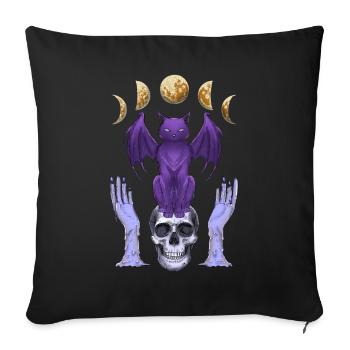 Pastell Goth Katze Totenkopf Kerzen Mondphasen - Sofakissenbezug 45 x 45 cm - Schwarz - Vorne