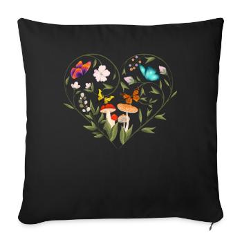 Cottagecore Goblincore Mushroom Flowers Butterfly - Sofa pillowcase 17,3'' x 17,3'' (45 x 45 cm) - black - Front
