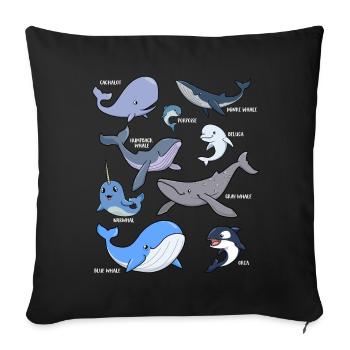 Diverses baleines kawaii - Housse de coussin décorative 45 x 45 cm - noir - Devant
