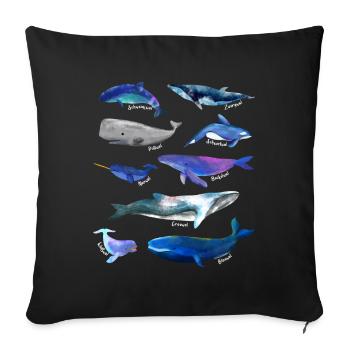 Drawings of whales - various species of whales - Sofa pillowcase 17,3'' x 17,3'' (45 x 45 cm) - black - Front