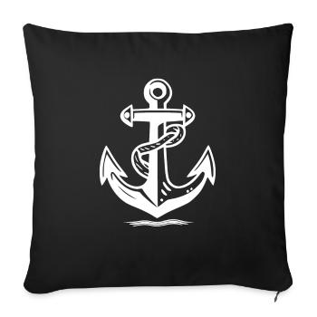 Ancre de navire en blanc avec la corde lac de mer océan - Housse de coussin décorative 45 x 45 cm - noir - Devant