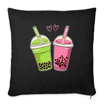 Deux Kawaii Boba Tea Bubble Tea - Housse de coussin décorative 45 x 45 cm - noir - Devant