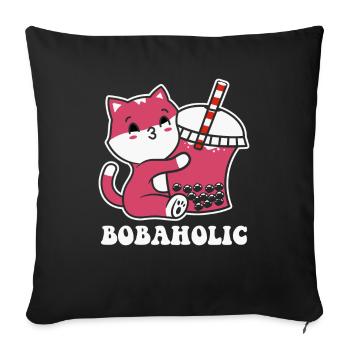 Cute cat kitten drinks Boba Tea Bubble Tea - Sofa pillowcase 17,3'' x 17,3'' (45 x 45 cm) - black - Front