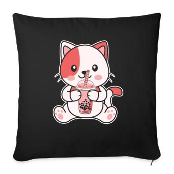 Cute cat kitten drinks Boba Tea Bubble Tea - Sofa pillowcase 17,3'' x 17,3'' (45 x 45 cm) - black - Front