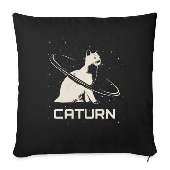 Saturne Caturn Cat Planète Espace - Housse de coussin décorative 45 x 45 cm - noir - Devant