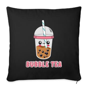 A Funny Kawaii Face Boba Tea Bubble Tea - Sofa pillowcase 17,3'' x 17,3'' (45 x 45 cm) - black - Front