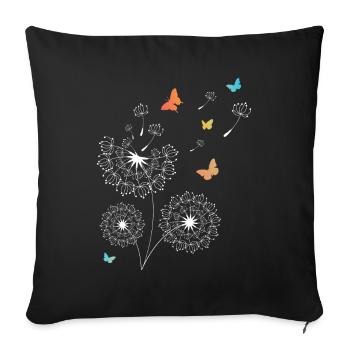 Pissenlit Papillon Fleurs Enfants - Housse de coussin décorative 45 x 45 cm - noir - Devant