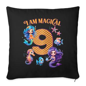 Mermaid Birthday 9 years - Sofa pillowcase 17,3'' x 17,3'' (45 x 45 cm) - black - Front