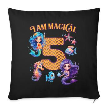 Anniversaire de la sirène 5 ans - Housse de coussin décorative 45 x 45 cm - noir - Devant