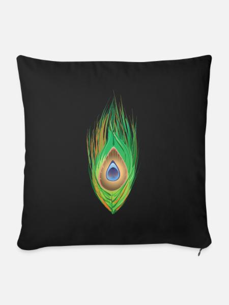 Pfauenfeder Vogel Ziervogel Federn Bunt - Sofakissenbezug 45 x 45 cm - Schwarz