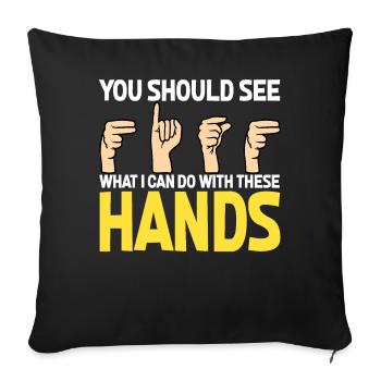 Deaf Pride ASL - Sofa pillowcase 17,3'' x 17,3'' (45 x 45 cm) - black - Front