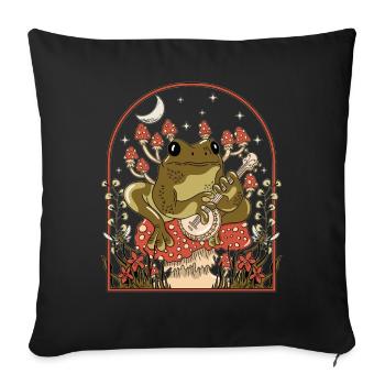 Cottagecore Aesthetic Frog Mushroom Moon - Sofa pillowcase 17,3'' x 17,3'' (45 x 45 cm) - black - Front
