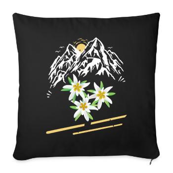 The Mountains and Alps with Edelweiss Flowers Outdoor - Sofa pillowcase 17,3'' x 17,3'' (45 x 45 cm) - black - Front
