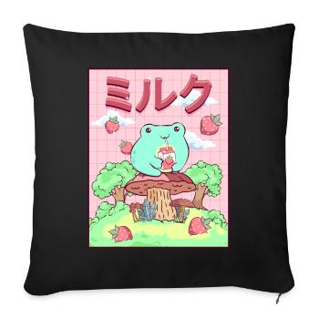 Cottagecore Aesthetic Japanese Kawaii Frog - Sofa pillowcase 17,3'' x 17,3'' (45 x 45 cm) - black - Front