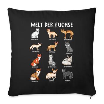 Verschiedene Fuchsarten - Welt der Füchse - Sofakissenbezug 45 x 45 cm - Schwarz - Vorne