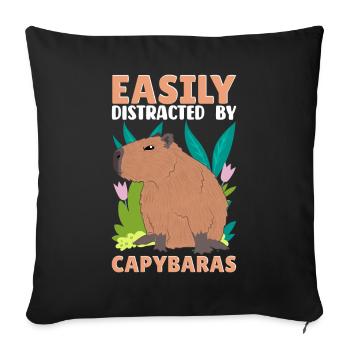Funny Easily distracted by capybaras - Sofa pillowcase 17,3'' x 17,3'' (45 x 45 cm) - black - Front