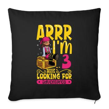J’ai 3 ans - Fille Pirate - Housse de coussin décorative 45 x 45 cm - noir - Devant