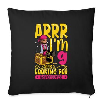 I'm 9 - Girl Pirate - Sofa pillowcase 17,3'' x 17,3'' (45 x 45 cm) - black - Front